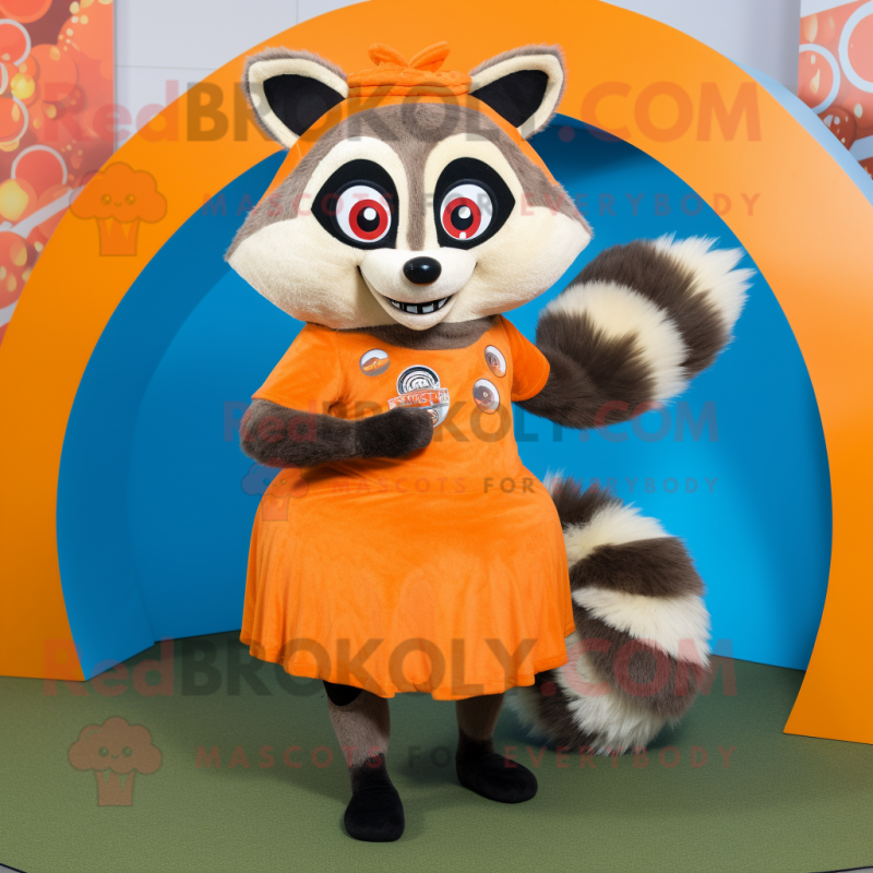 Orange Raccoon mascot costume character dressed with Circle Skirt and Earrings