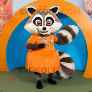 Orange Raccoon mascot costume character dressed with Circle Skirt and Earrings