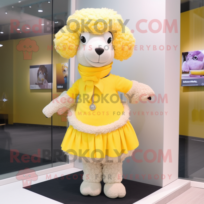 Lemon Yellow Sheep mascot costume character dressed with Mini Skirt and Scarf clips