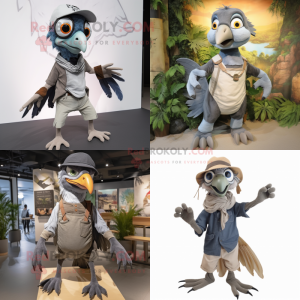 Gray Archeopteryx mascot costume character dressed with Dungarees and Wraps