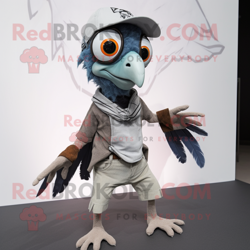 Gray Archeopteryx mascot costume character dressed with Dungarees and Wraps Gray Archeopteryx mascot costume character dressed with Dungarees and Wraps
