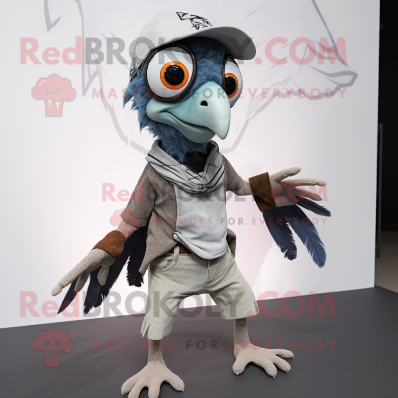 Gray Archeopteryx mascot costume character dressed with Dungarees and Wraps