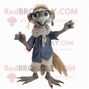 Gray Archeopteryx mascot costume character dressed with Dungarees and Wraps