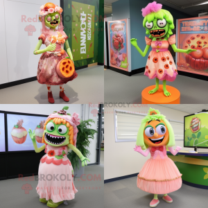 Peach zombie mascot costume character dressed with A-Line Dress and Headbands