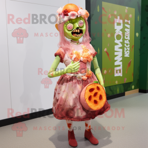 Peach zombie mascot costume character dressed with A-Line Dress and Headbands