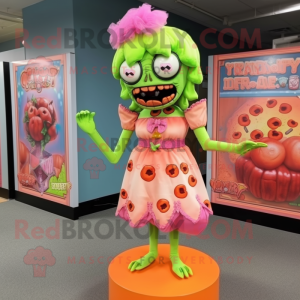 Peach zombie mascot costume character dressed with A-Line Dress and Headbands