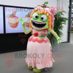 Peach zombie mascot costume character dressed with A-Line Dress and Headbands