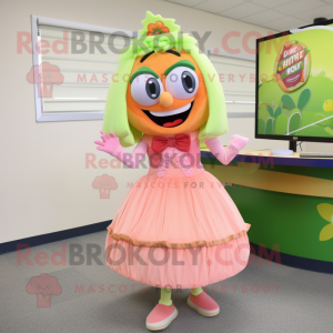 Peach zombie mascot costume character dressed with A-Line Dress and Headbands