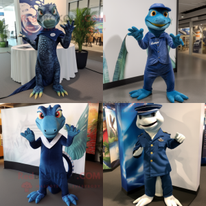 Navy Lizard mascot costume character dressed with Maxi Dress and Foot pads