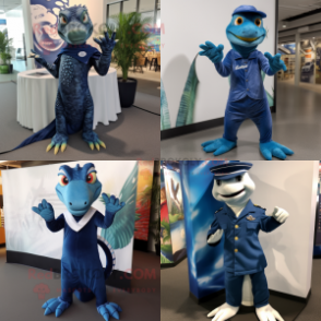 Navy Lizard mascot costume character dressed with Maxi Dress and Foot pads