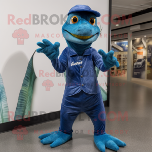 Navy Lizard mascot costume character dressed with Maxi Dress and Foot pads