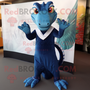 Navy Lizard mascot costume character dressed with Maxi Dress and Foot pads