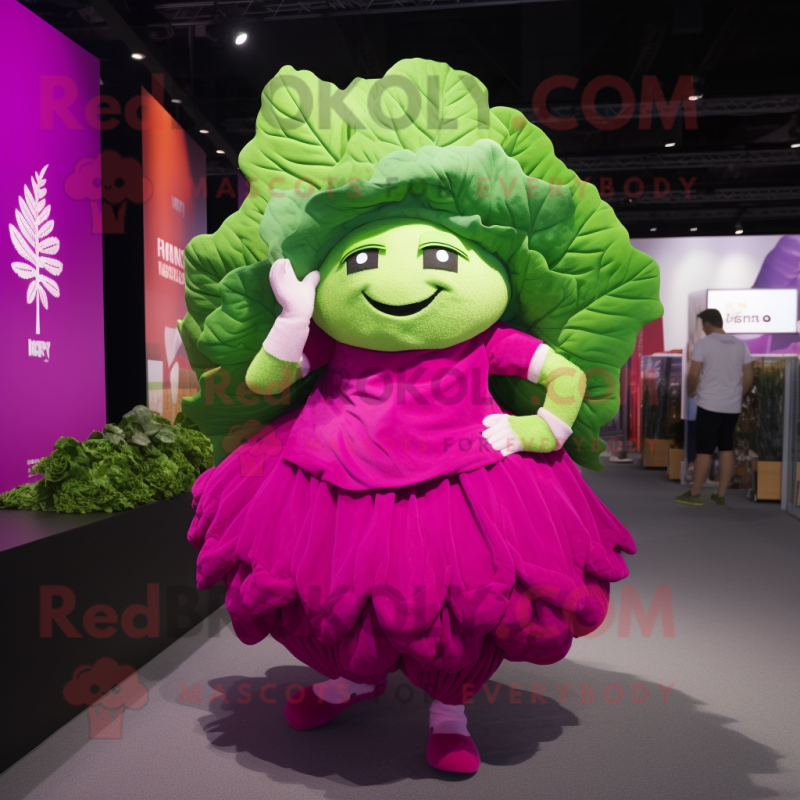 Magenta Cabbage leaf mascot costume character dressed with Pleated Skirt and Anklets