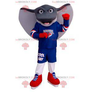 Mascota de rayo gigante gris y blanco en ropa deportiva -