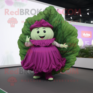 Magenta Cabbage leaf mascot costume character dressed with Pleated Skirt and Anklets
