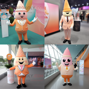 Peach ice cream cone mascot costume character dressed with Suit Jacket and Cufflinks