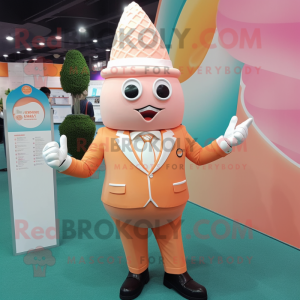 Peach ice cream cone mascot costume character dressed with Suit Jacket and Cufflinks