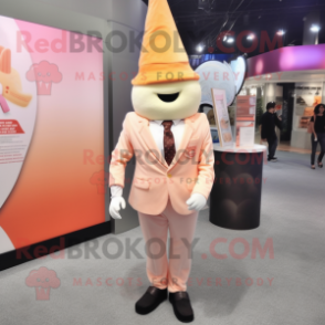 Peach ice cream cone mascot costume character dressed with Suit Jacket and Cufflinks