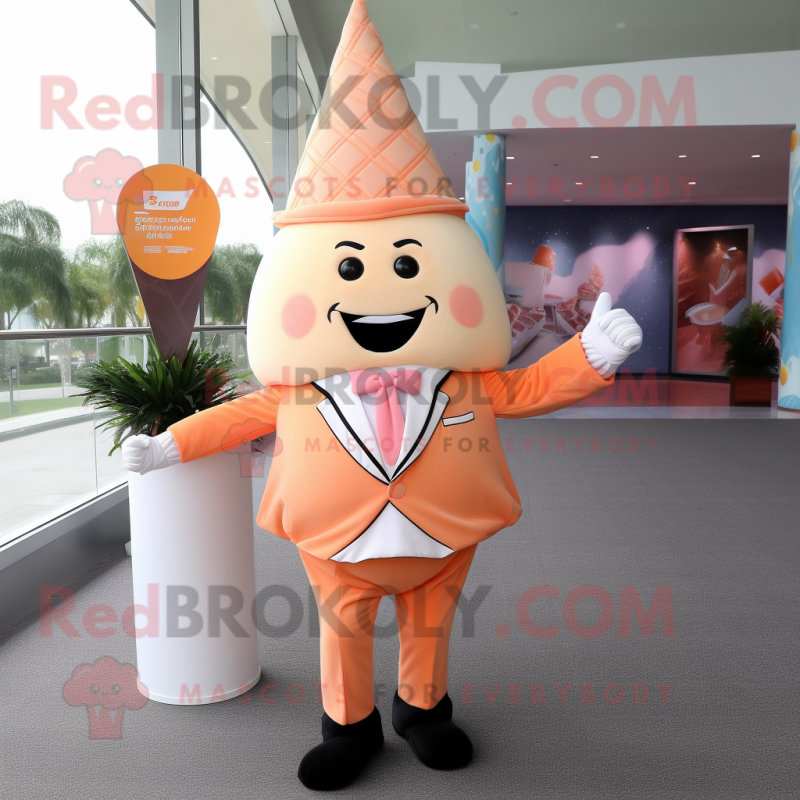 Peach ice cream cone mascot costume character dressed with Suit Jacket and Cufflinks