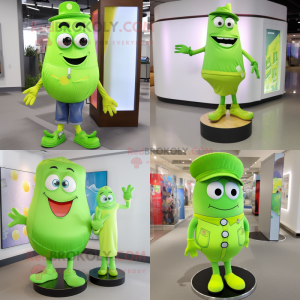 Lime Green Hourglass mascot costume character dressed with Boyfriend Jeans and Shoe clips