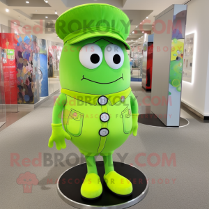 Lime Green Hourglass mascot costume character dressed with Boyfriend Jeans and Shoe clips
