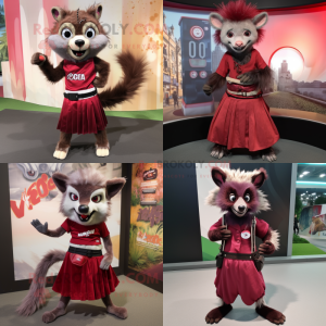 Maroon Aye-Aye mascot costume character dressed with A-Line Skirt and Belts