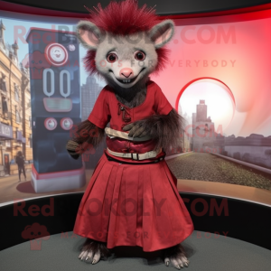 Maroon Aye-Aye mascot costume character dressed with A-Line Skirt and Belts