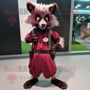 Maroon Aye-Aye mascot costume character dressed with A-Line Skirt and Belts