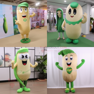 Beige green bean mascot costume character dressed with Leggings and Headbands