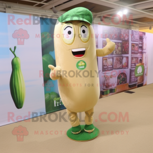 Beige green bean mascot costume character dressed with Leggings and Headbands