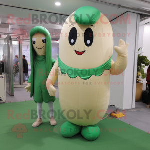 Beige green bean mascot costume character dressed with Leggings and Headbands