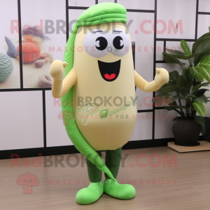 Beige green bean mascot costume character dressed with Leggings and Headbands