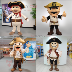 Beige Pirate mascot costume character dressed with Capri Pants and Hat pins