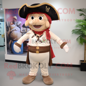 Beige Pirate mascot costume character dressed with Capri Pants and Hat pins
