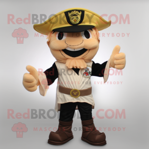 Beige Pirate mascot costume character dressed with Capri Pants and Hat pins