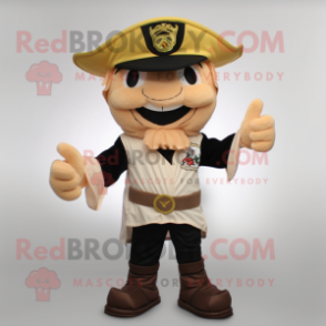 Beige Pirate mascot costume character dressed with Capri Pants and Hat pins