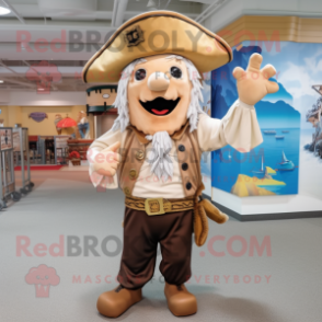 Beige Pirate mascot costume character dressed with Capri Pants and Hat pins