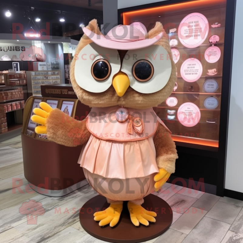 Peach Owl mascot costume character dressed with Pleated Skirt and Coin purses