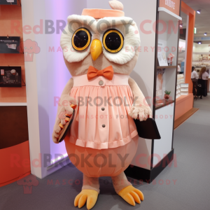 Peach Owl mascot costume character dressed with Pleated Skirt and Coin purses