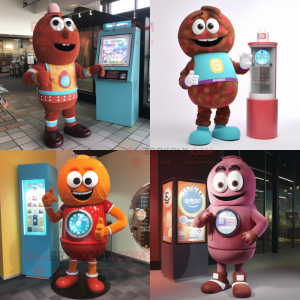 Rust gumball machine mascot costume character dressed with Sweater and Digital watches