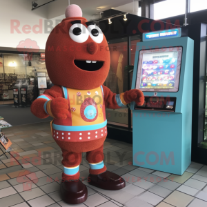 Rust gumball machine mascot costume character dressed with Sweater and Digital watches