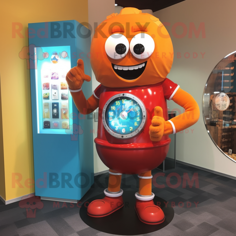 Rust gumball machine mascot costume character dressed with Sweater and Digital watches Rust gumball machine mascot costume character dressed with Sweater and Digital watches
