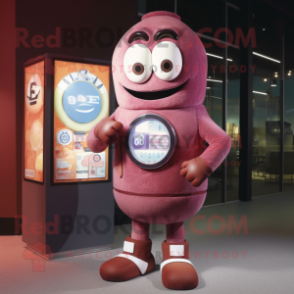 Rust gumball machine mascot costume character dressed with Sweater and Digital watches