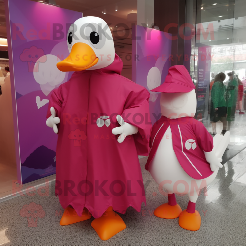 Magenta Swans mascot costume character dressed with Raincoat and Brooches