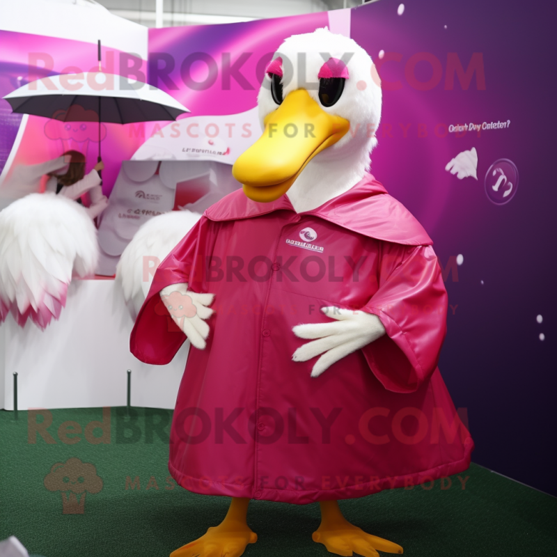 Magenta Swans mascot costume character dressed with Raincoat and Brooches