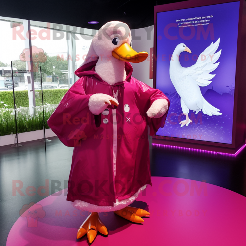 Magenta Swans mascot costume character dressed with Raincoat and Brooches