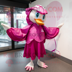 Magenta Swans mascot costume character dressed with Raincoat and Brooches