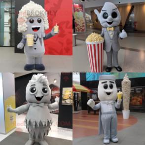 Gray Pop corn mascot costume character dressed with A-Line Dress and Ties