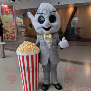 Gray Pop corn mascot costume character dressed with A-Line Dress and Ties