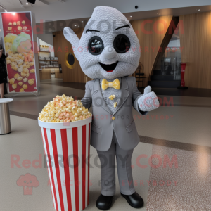 Grijze Pop corn mascotte...